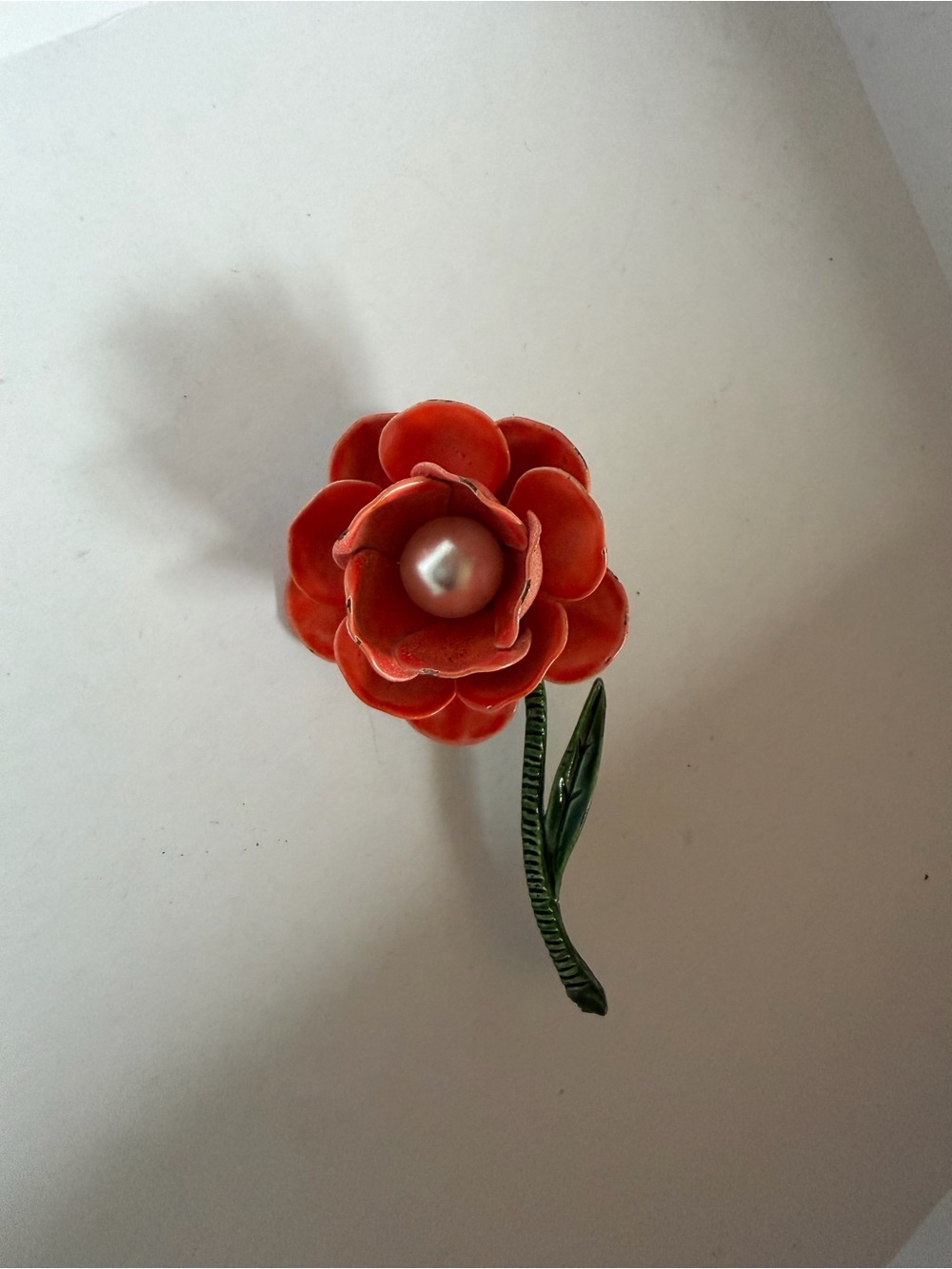 Elegant Orange Flower Brooch with Pearl Center - Women Jewelry
